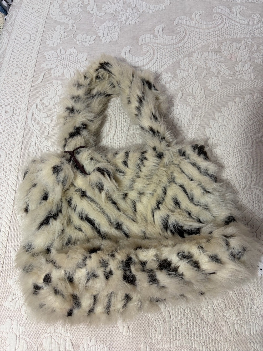 Pottery Barn Teen Faux Fur Leopard-Print Tote Bag - Cream and Black EUC